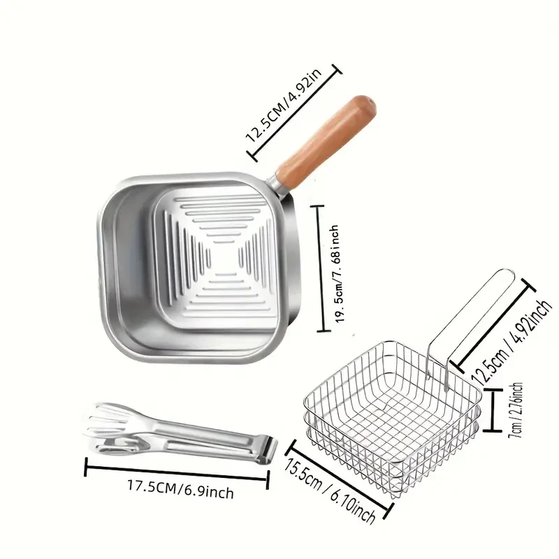 3pcs Stainless Steel Deep Fryer Set
