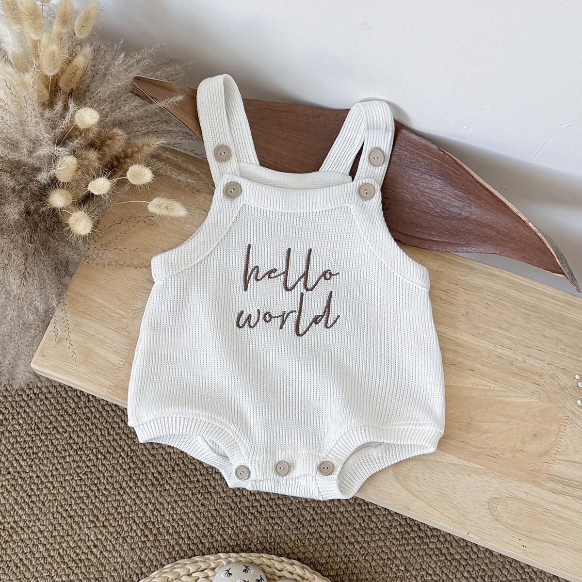 Simple All-match Baby Alphabet Embroidery Suspender Jumpsuit