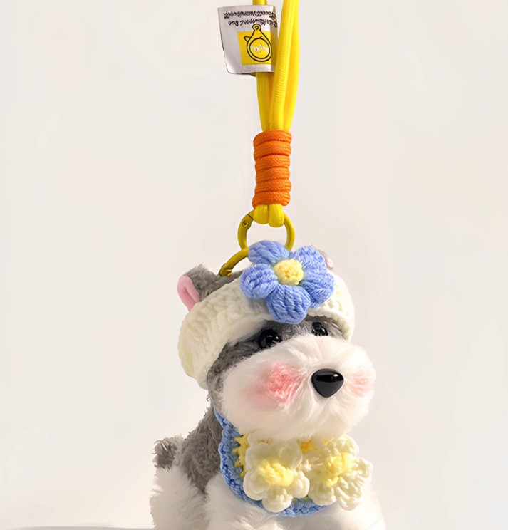 Cute Plush Puppy Schnauzer Doll And Bag Pendant