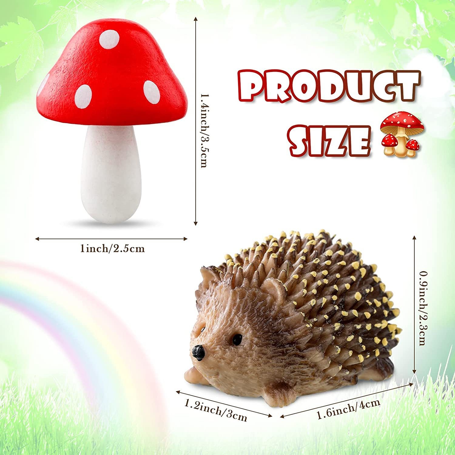 Resin Hedgehog And Wood Mushroom Garden Accessories Micro Landscape