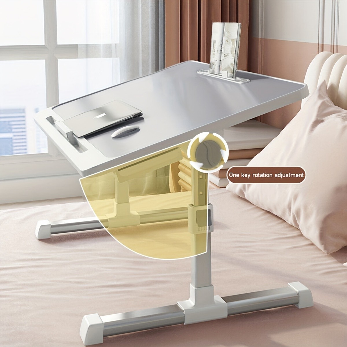 Adjustable Foldable Laptop Bed Table 60x40cm, Aluminum Alloy, Dual-Level Height Adjustment