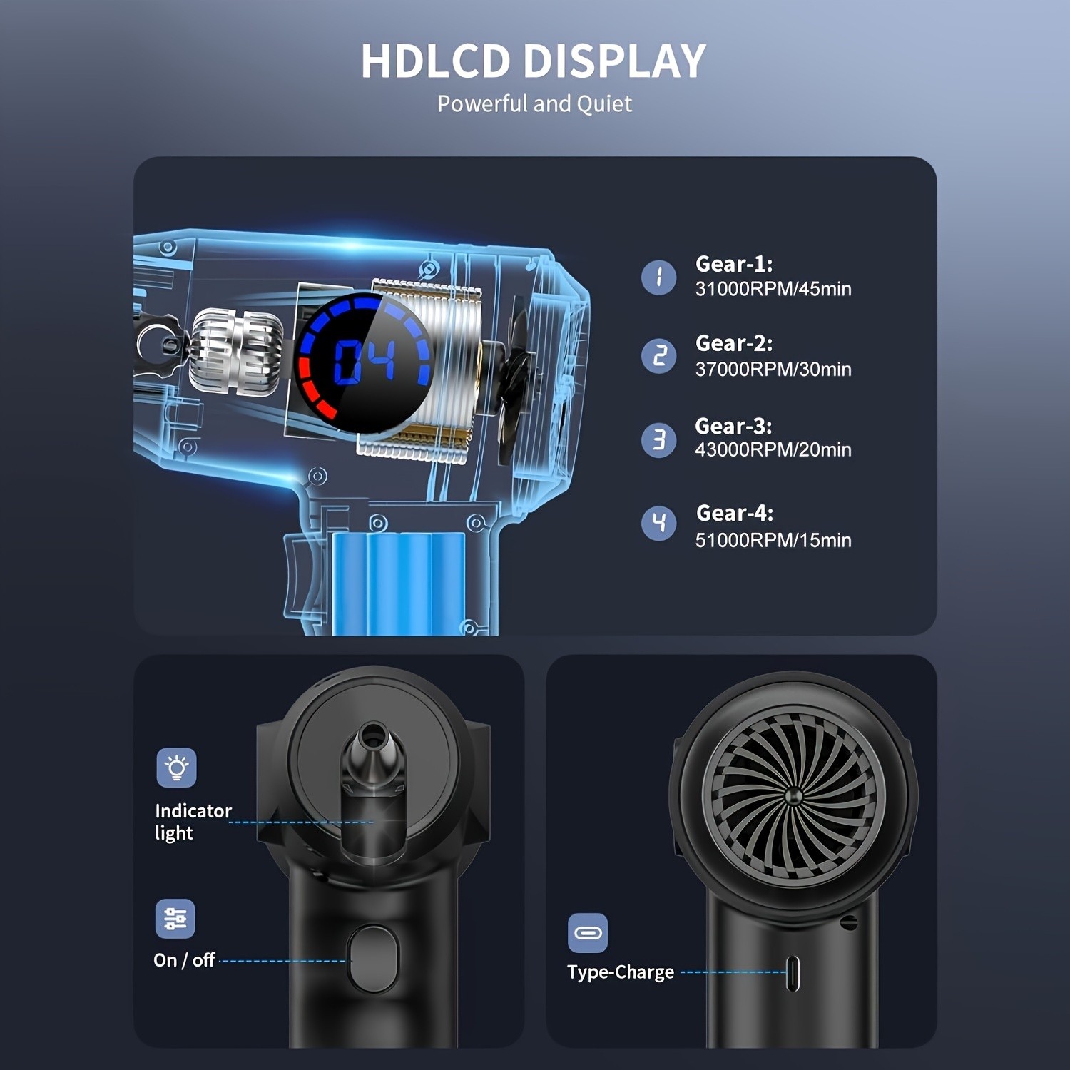 Cordless Electric Air Duster 51000 RPM High-Power Blower, Adjustable Speed, 6000mAh Fast Charging, LCD Display