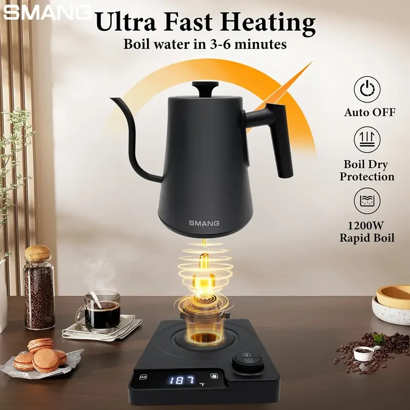 Smang Gooseneck Electric Kettle with Adjustable Temperature & Fast Boil