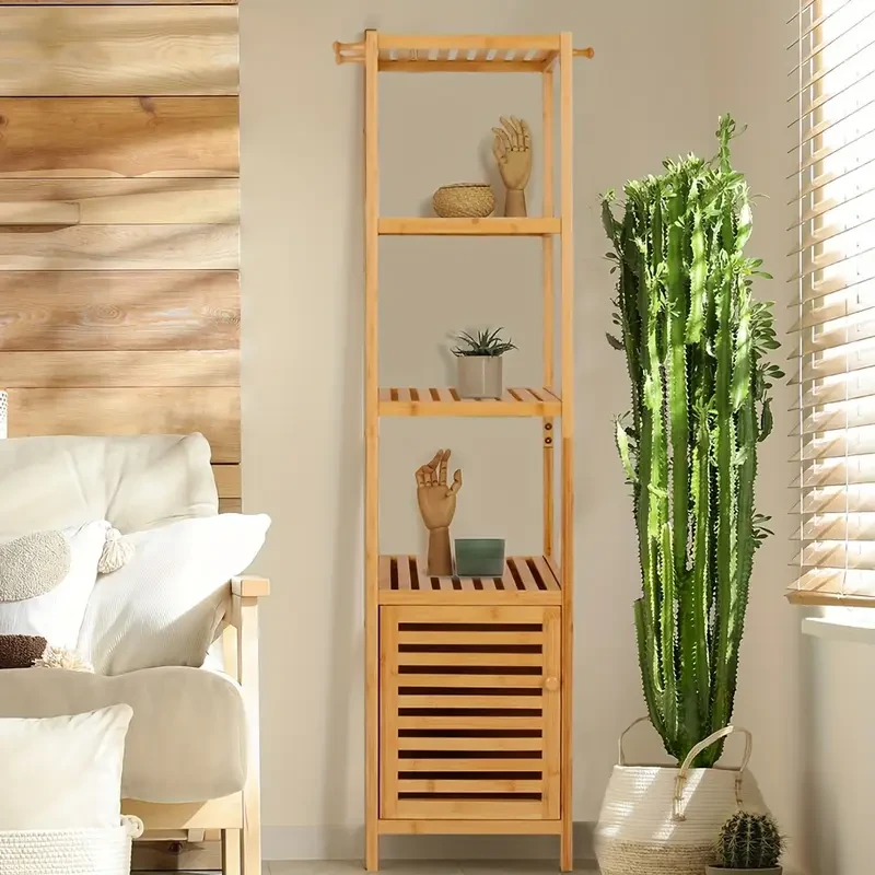 4-Tier Bamboo Slim Storage Cabinet with Shelves