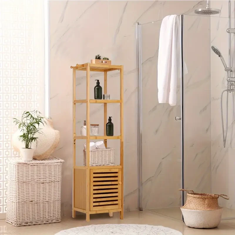 4-Tier Bamboo Slim Storage Cabinet with Shelves