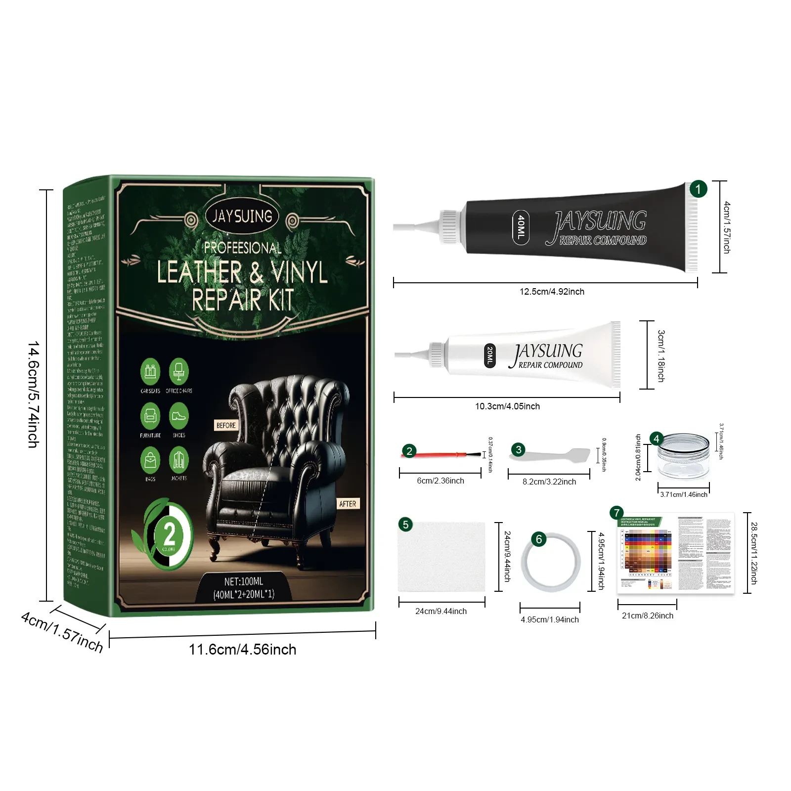 JAYSUING Leather $ Vinyl Repair Kit