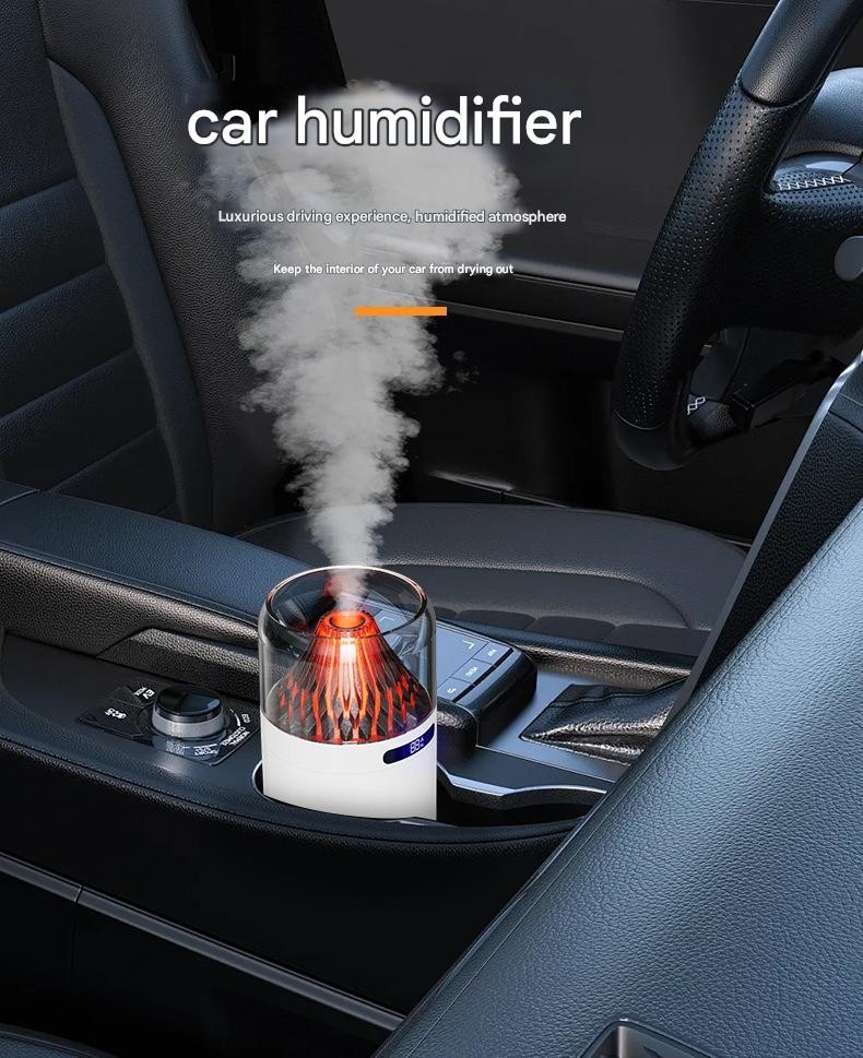Volcano USB Humidifier Compact Battery-Powered Digital Display Car Aromatherapy Charging Air Moisturizing Humidifier