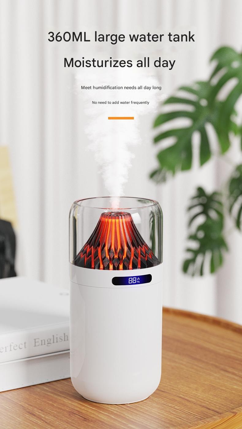 Volcano USB Humidifier Compact Battery-Powered Digital Display Car Aromatherapy Charging Air Moisturizing Humidifier