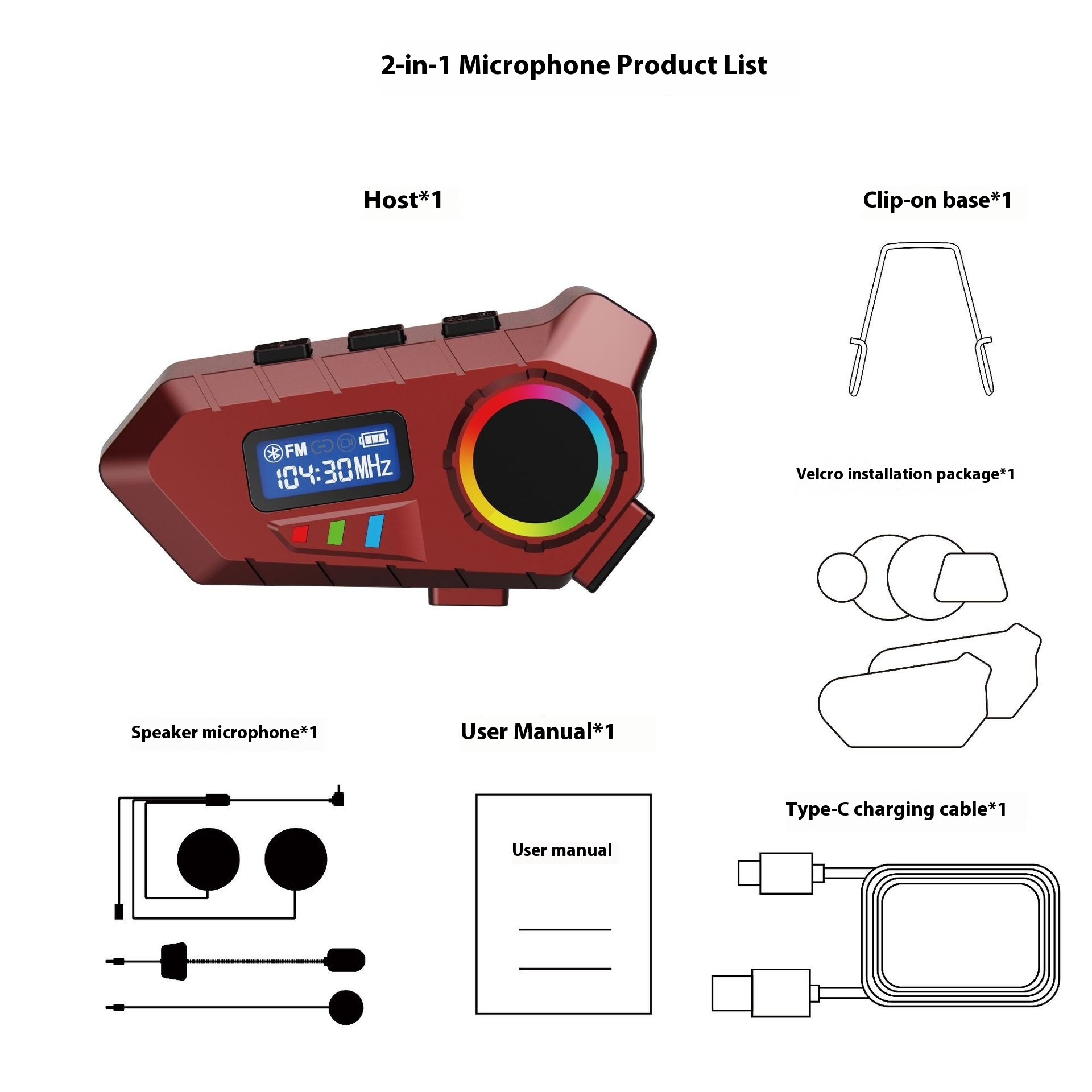 Helmet Bluetooth Headset With Screen Motorcycle Riding Music Waterproof