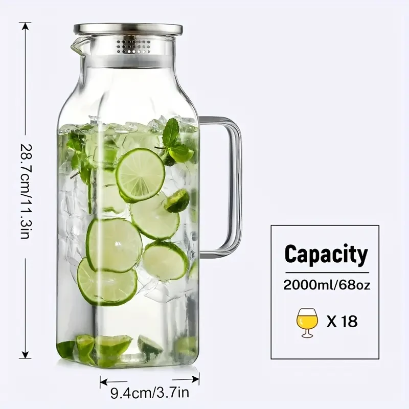 2000ml Square Glass Water Kettle