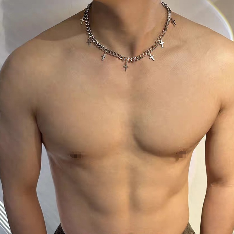 European And American Fashion Men's Fashionable Design Clavicle Chain Cold Style Simple Hip Hop Cross Necklace