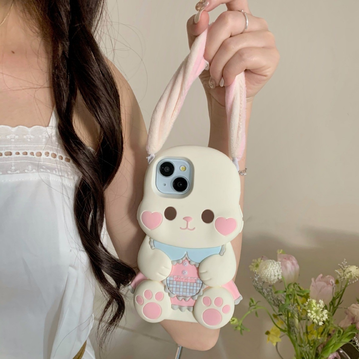 Plush Button Ear Cute Rabbit Phone Case Drop-resistant