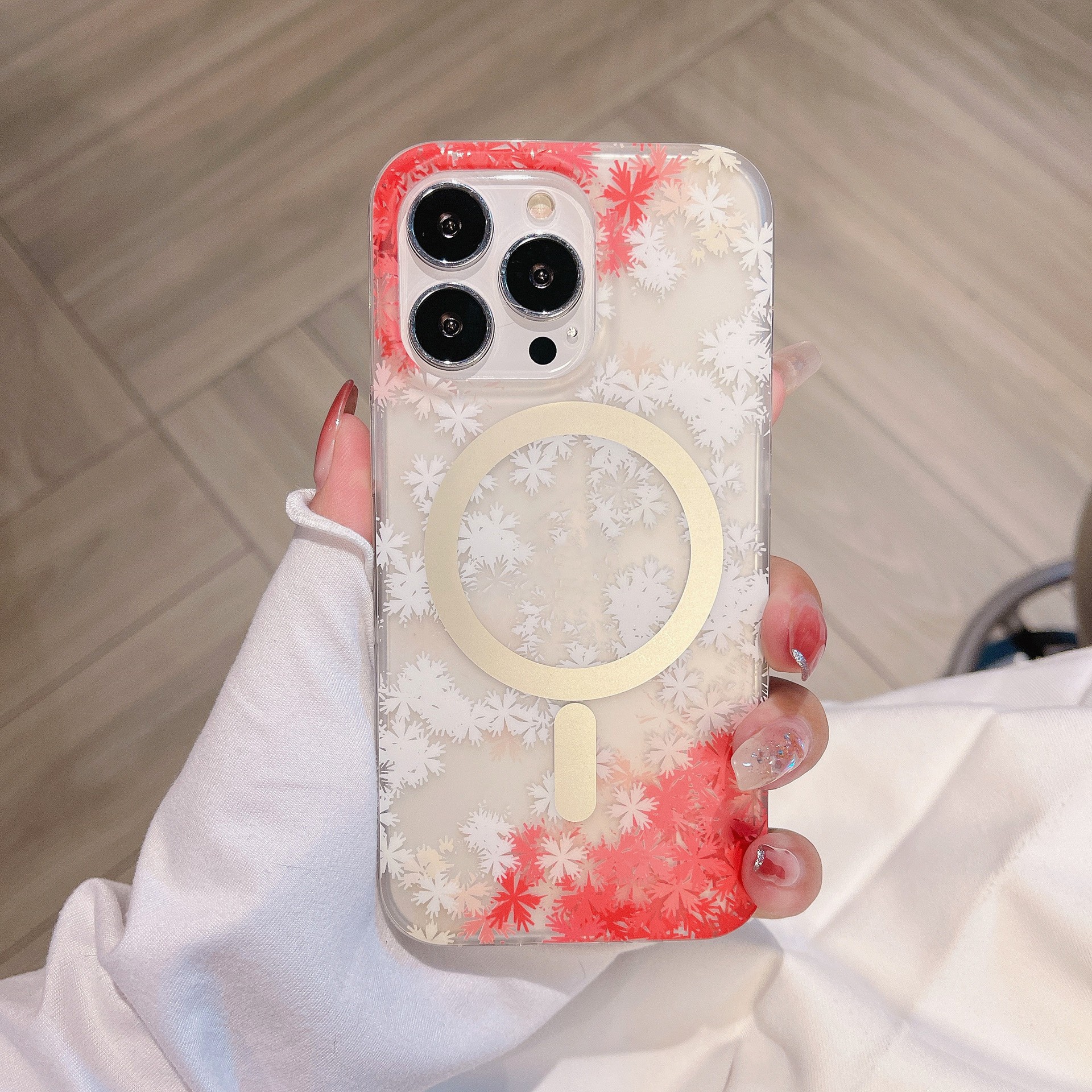 Magnetic Suction Clear Frosted Flower Phone Case