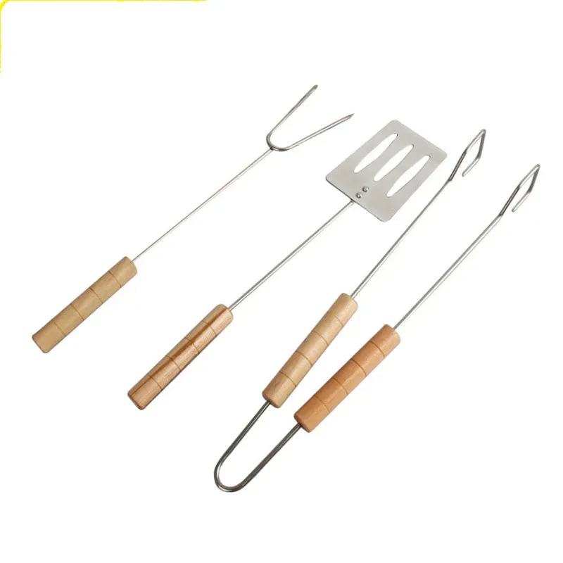 Stainless Steel Wooden Handle Barbecue Clip Barbecue Fork Barbecue Spatula Barbecue Tool Set