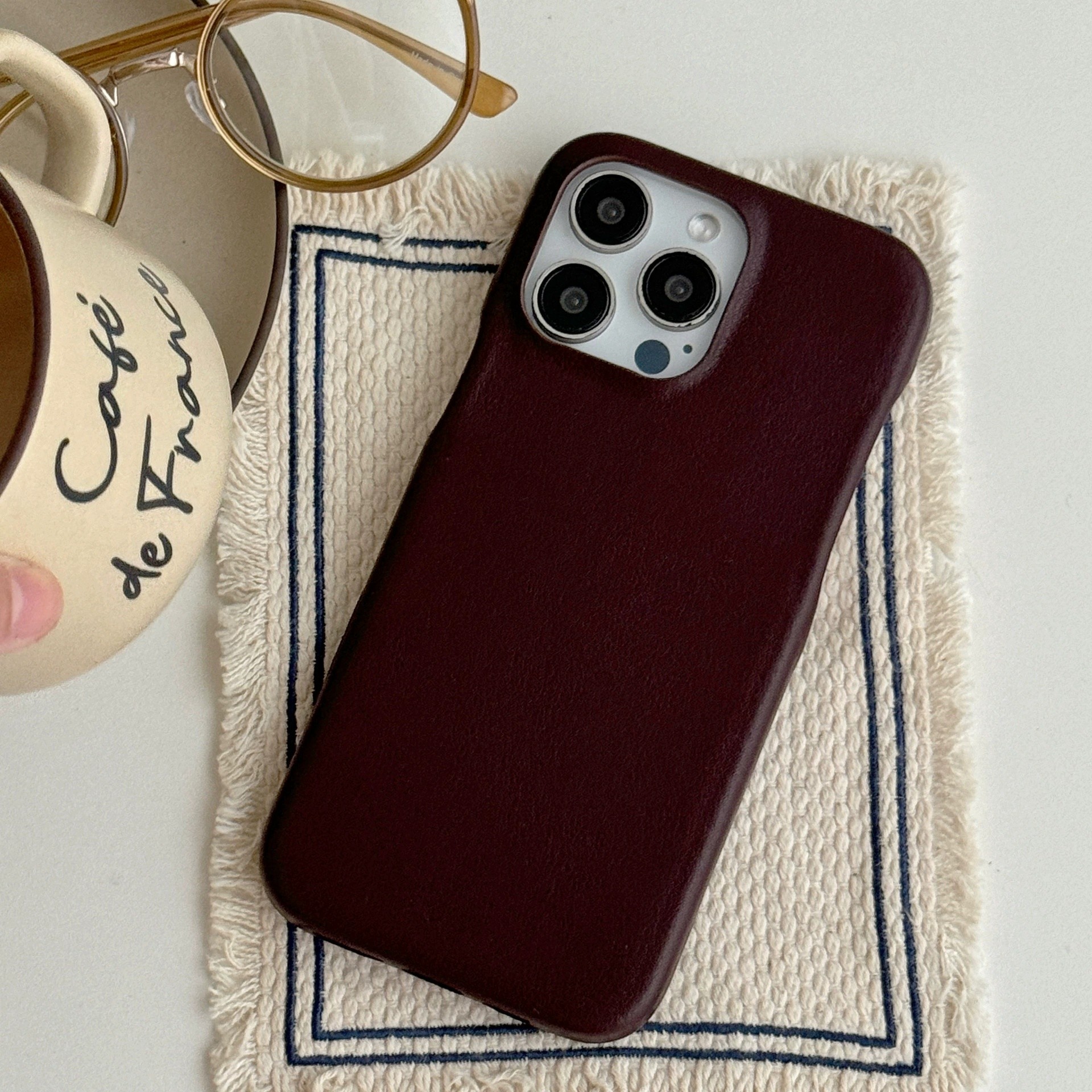 Retro Leather Solid Color Phone Case