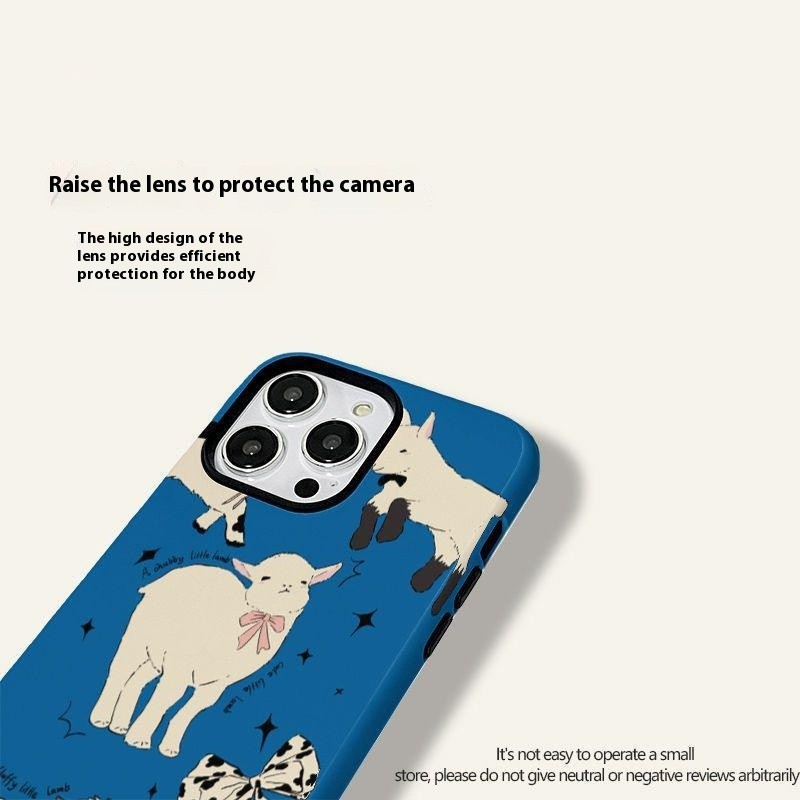 Double-Layer Two-in-one Film Blue Lamb Phone Case
