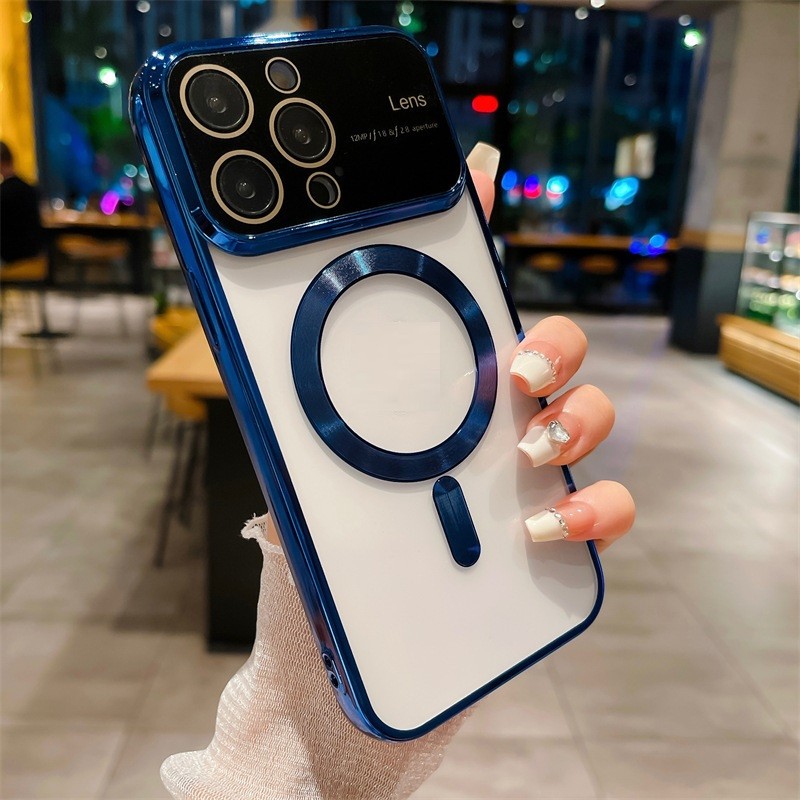 Phone Case Large Window Electroplating Magnetic Transparent All-inclusive Protective Cover