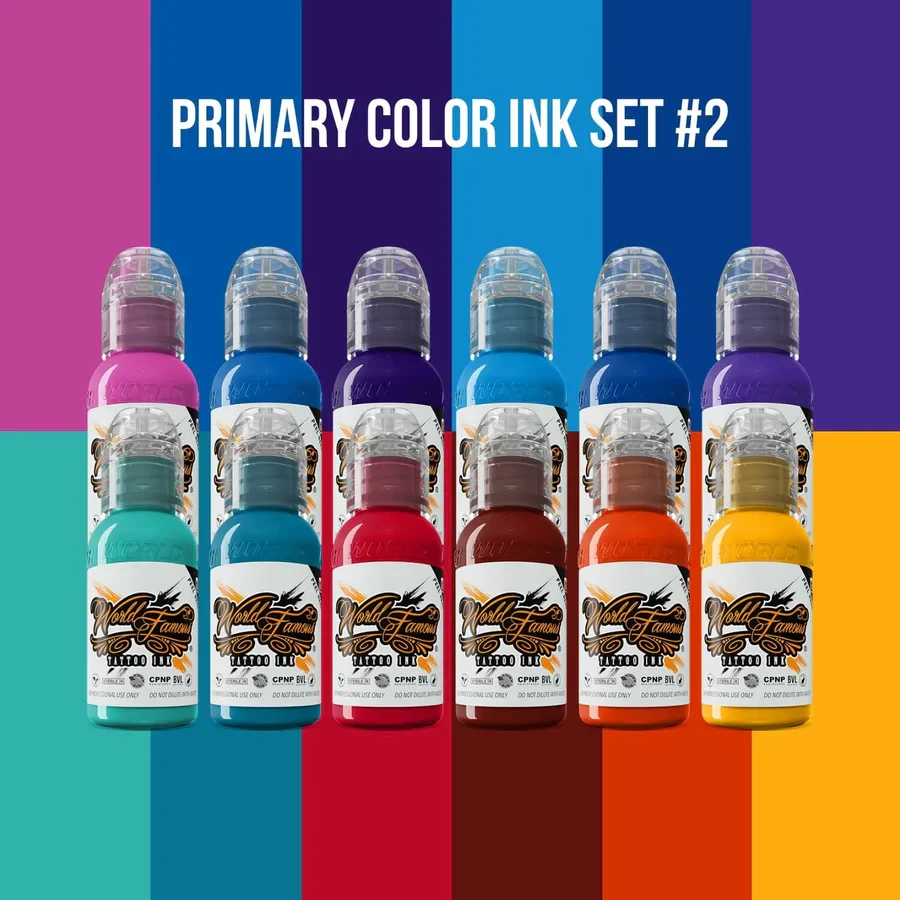 12 Color Primary Set #2  World Famous Tattoo Ink  1oz