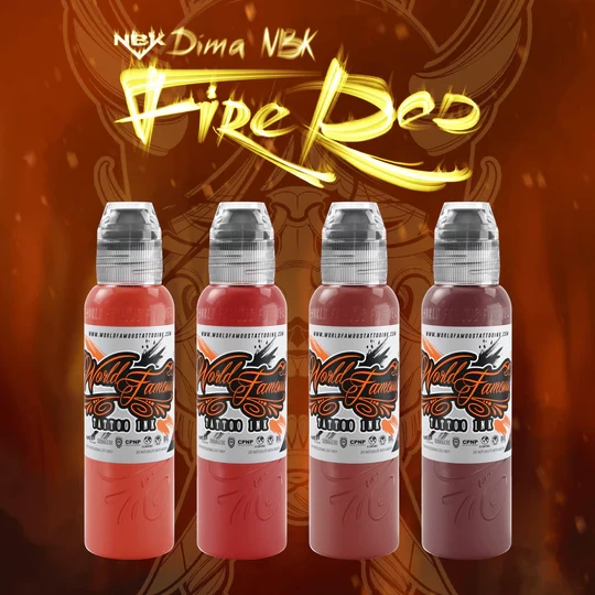 Dima NBK  Fire Red Set  World Famous Tattoo Ink  1 oz