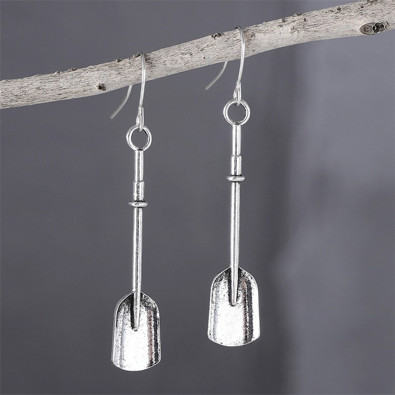 Retro Personalized Shovel Long Earrings Creative Ethnic Style Ancient Silver Alloy