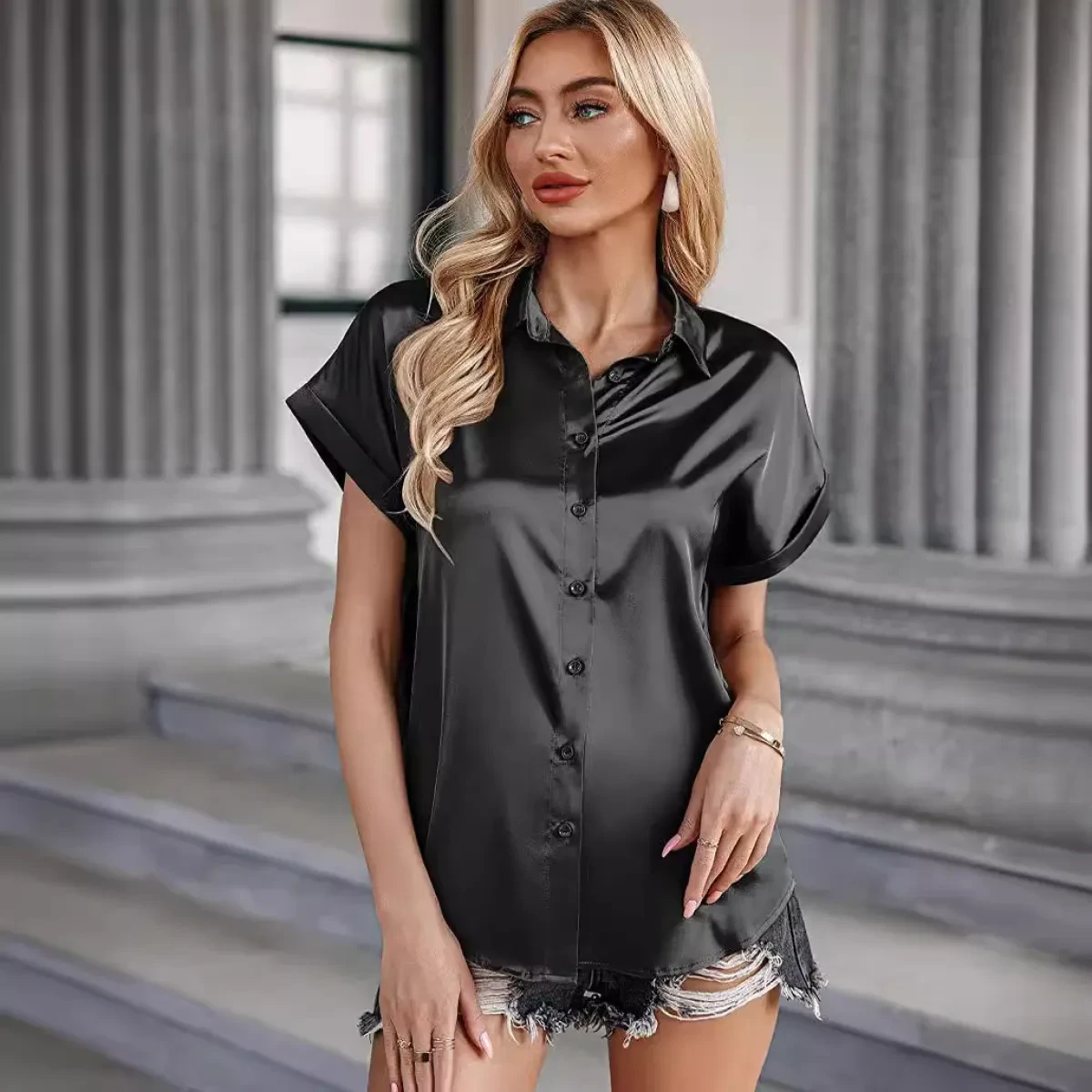 Black Button Up Shirt Silk