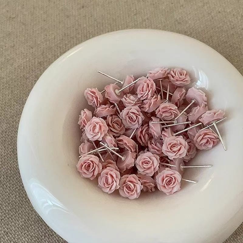 Pink Rose Stud Earrings For Women Sweet And Small Unique Personality
