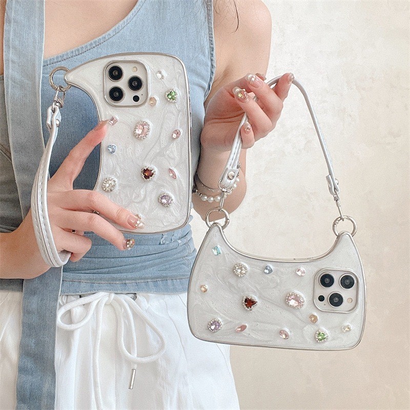 Ins Light Luxury Shining Diamond Gem Handbags Epoxy Phone Case