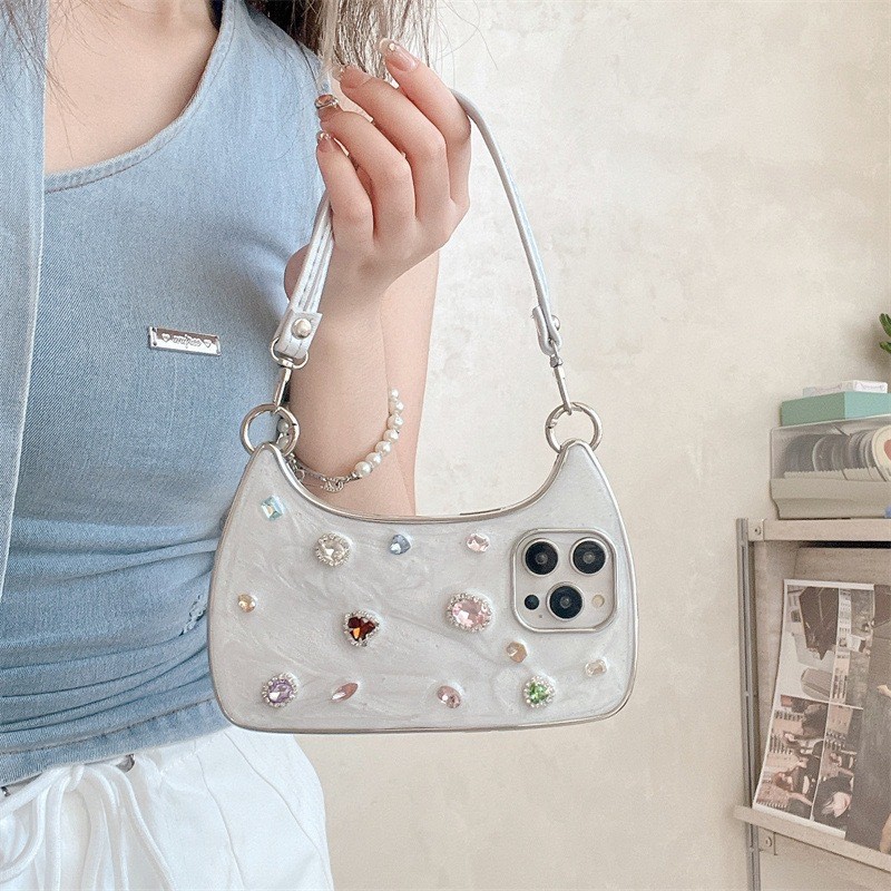 Ins Light Luxury Shining Diamond Gem Handbags Epoxy Phone Case