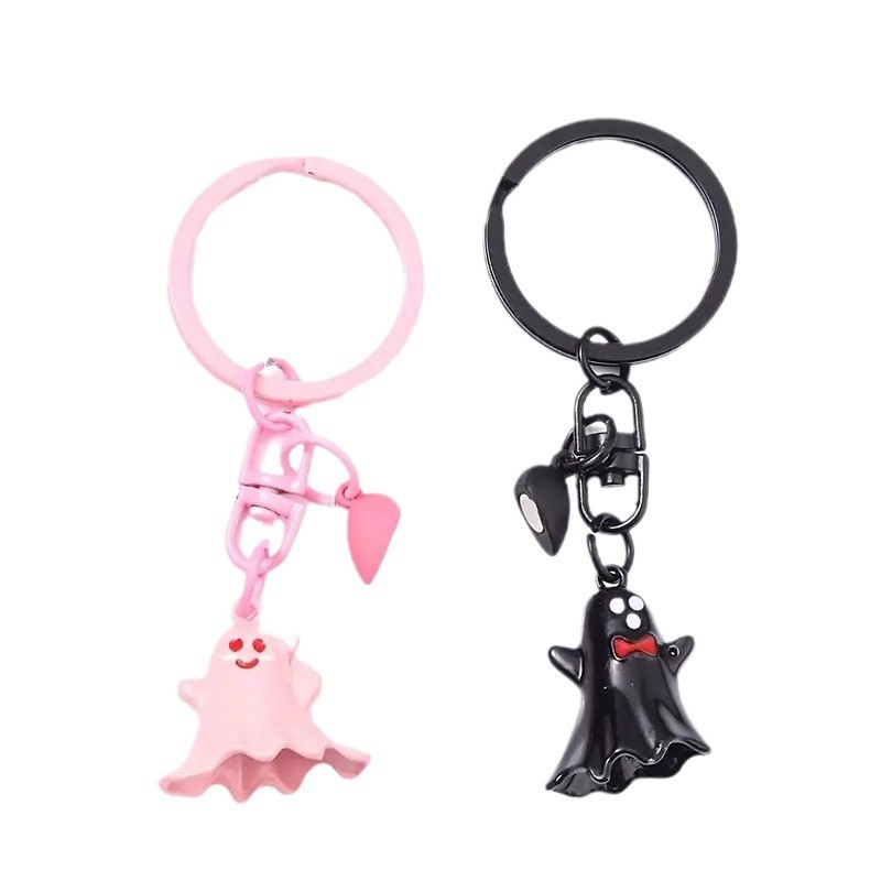 Black Ghost Cartoon Key Button Halloween Key Ring Bag Accessories