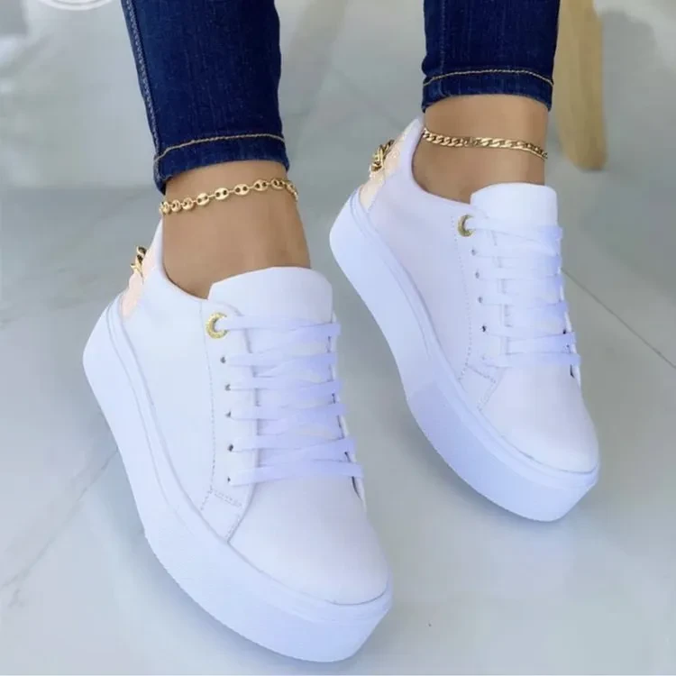 Ladies' White Leather Sneakers