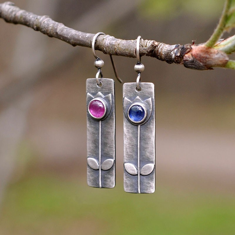 Antique Antique Finish Red Sapphire Earrings