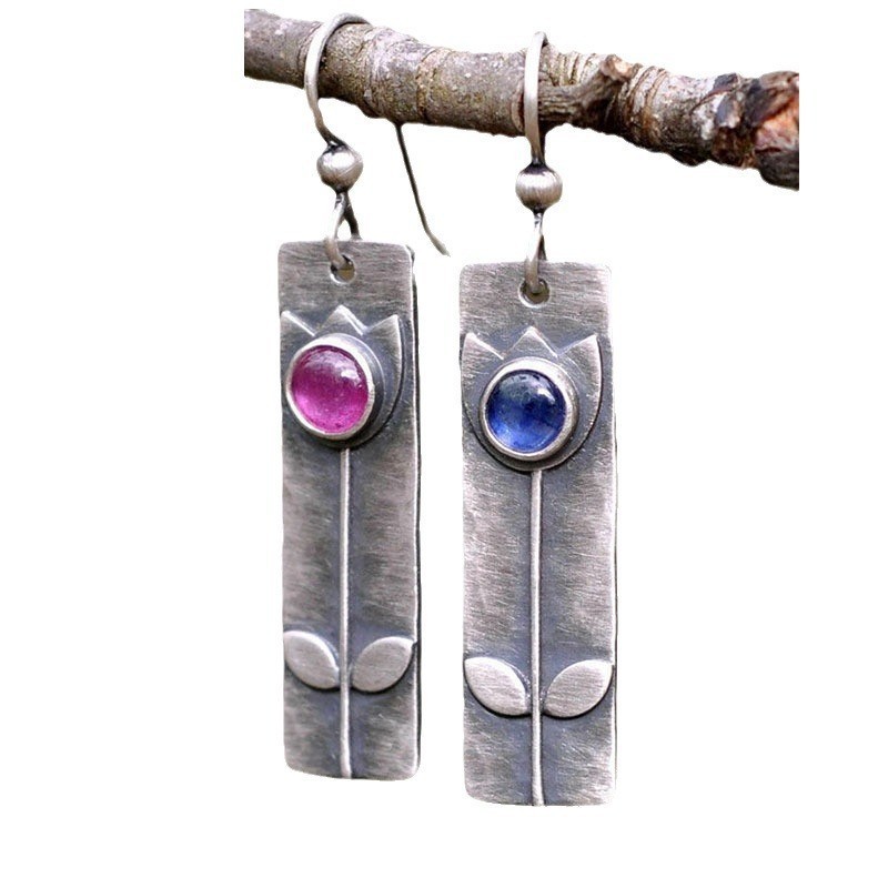 Antique Antique Finish Red Sapphire Earrings