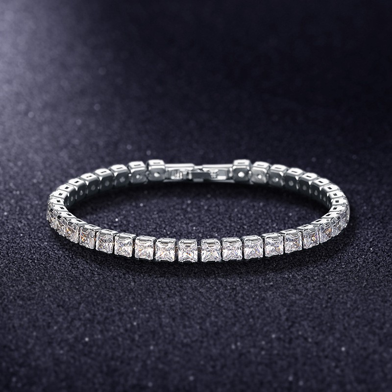 Electroplated Real Platinum Long-lasting Color-retaining Square Diamond Bracelet