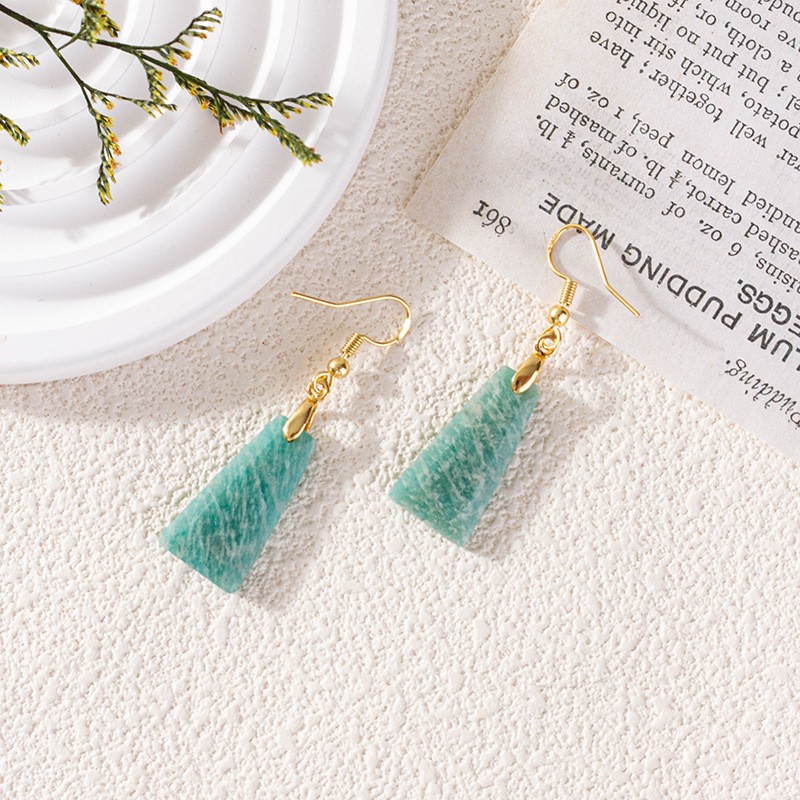 Amazonite Rough Stone Cut Trapezoid Earrings European And American Popular