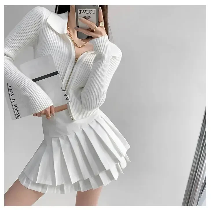 Women's New Preppy Style High Waist Double Pleated Skirt