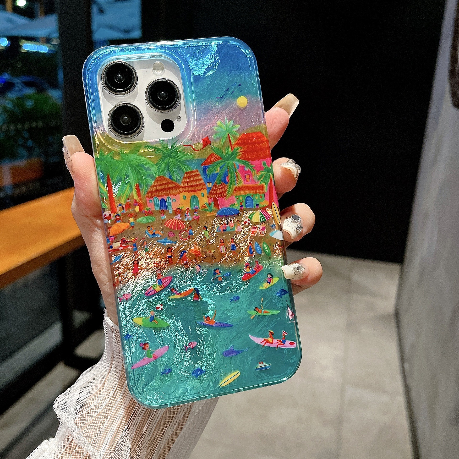 Tropical Style Painted Blue Plaid Bottom Phone Case