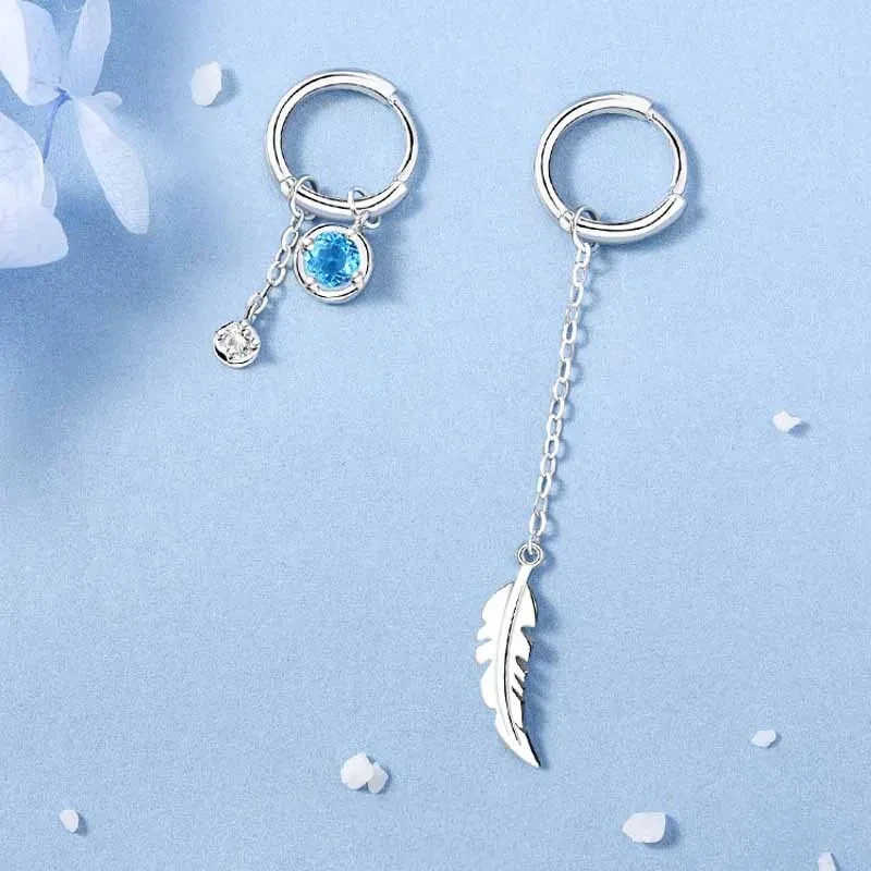 Women's Moonstone Asymmetric Light Luxury Feather Earrings