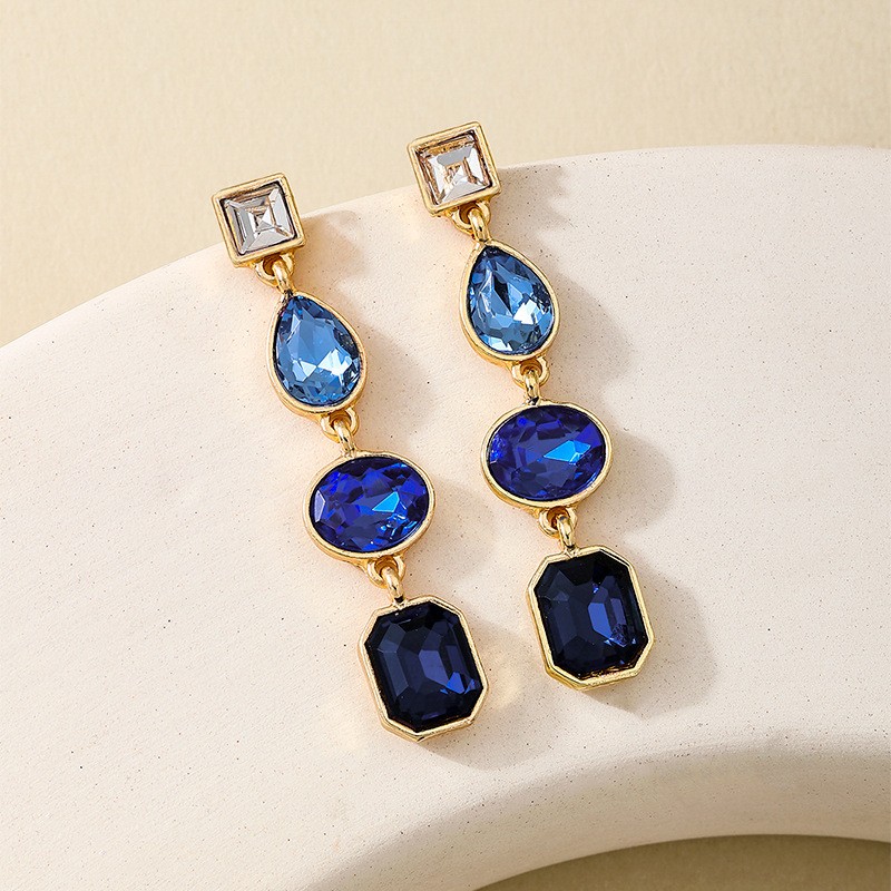 Metal Color Rhinestone Ear Studs Female Geometric Water Drop