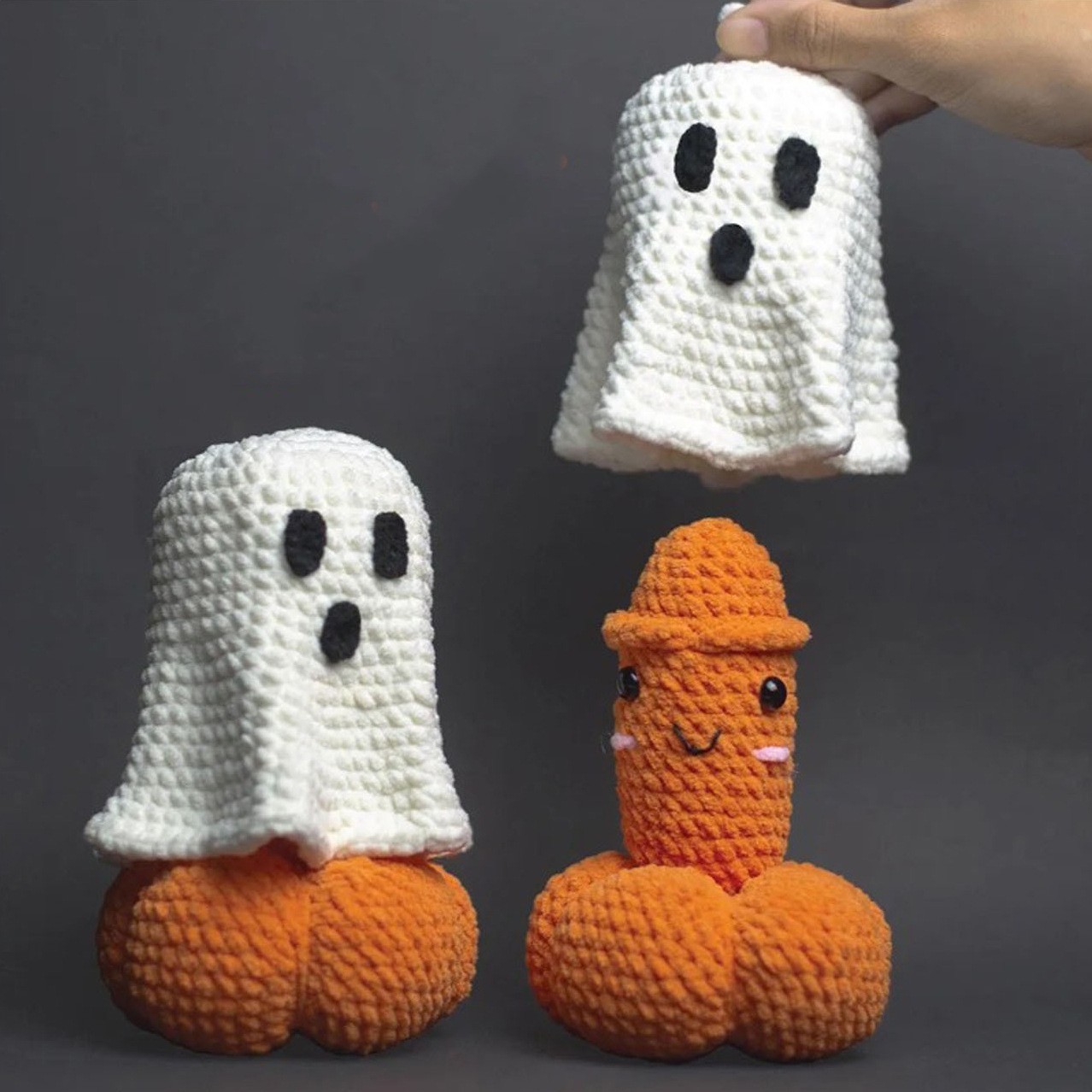 Handmade Crocheted Halloween Pumpkin Ghost Decoration Ornaments