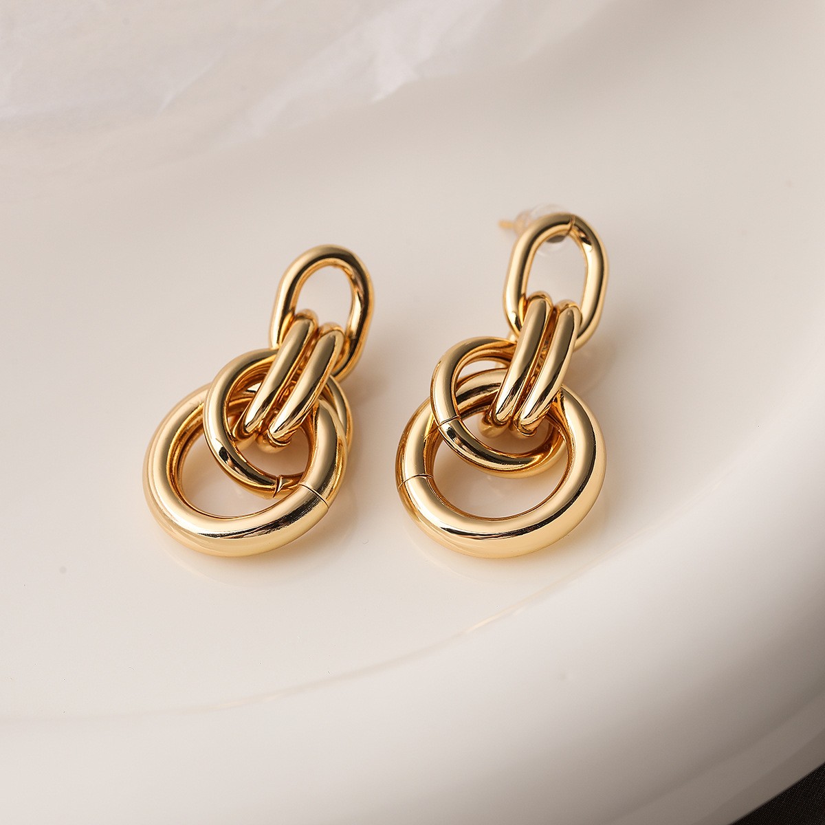 Real Gold Geometric Earrings For Women INS High-profile Temperament Wild