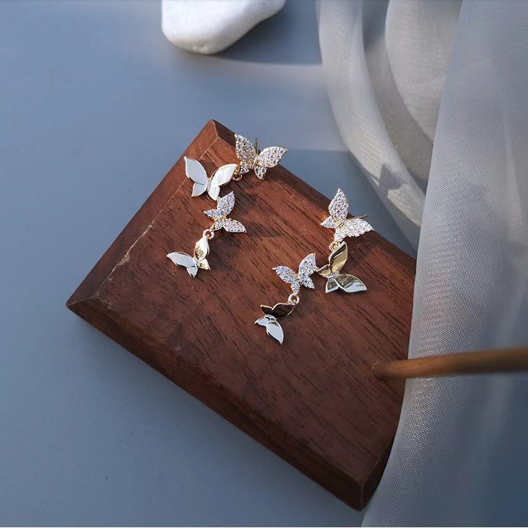 New Women's Temperament Four Butterfly Copper Earrings