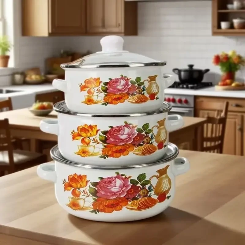 3pcs Exquisite Enamel Pot Set