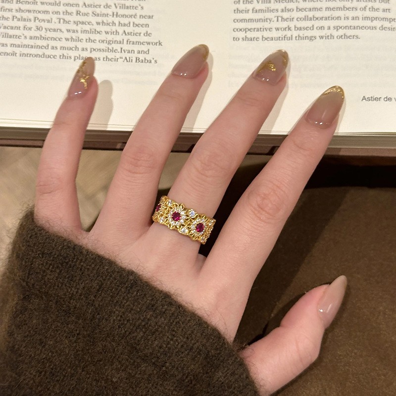 French Retro Rose Window Ring For Women