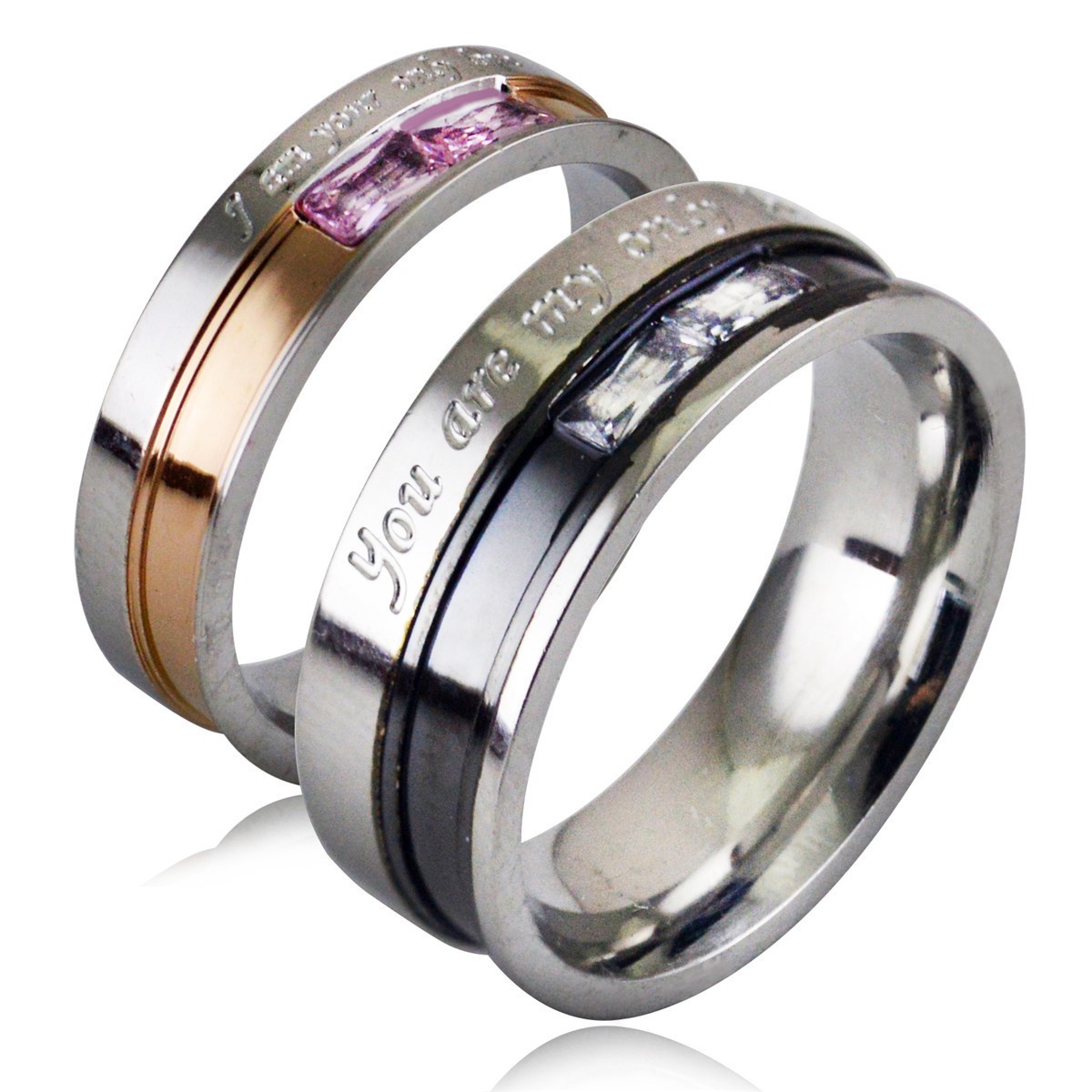 Titanium Steel Couple Diamond Fashion Ring