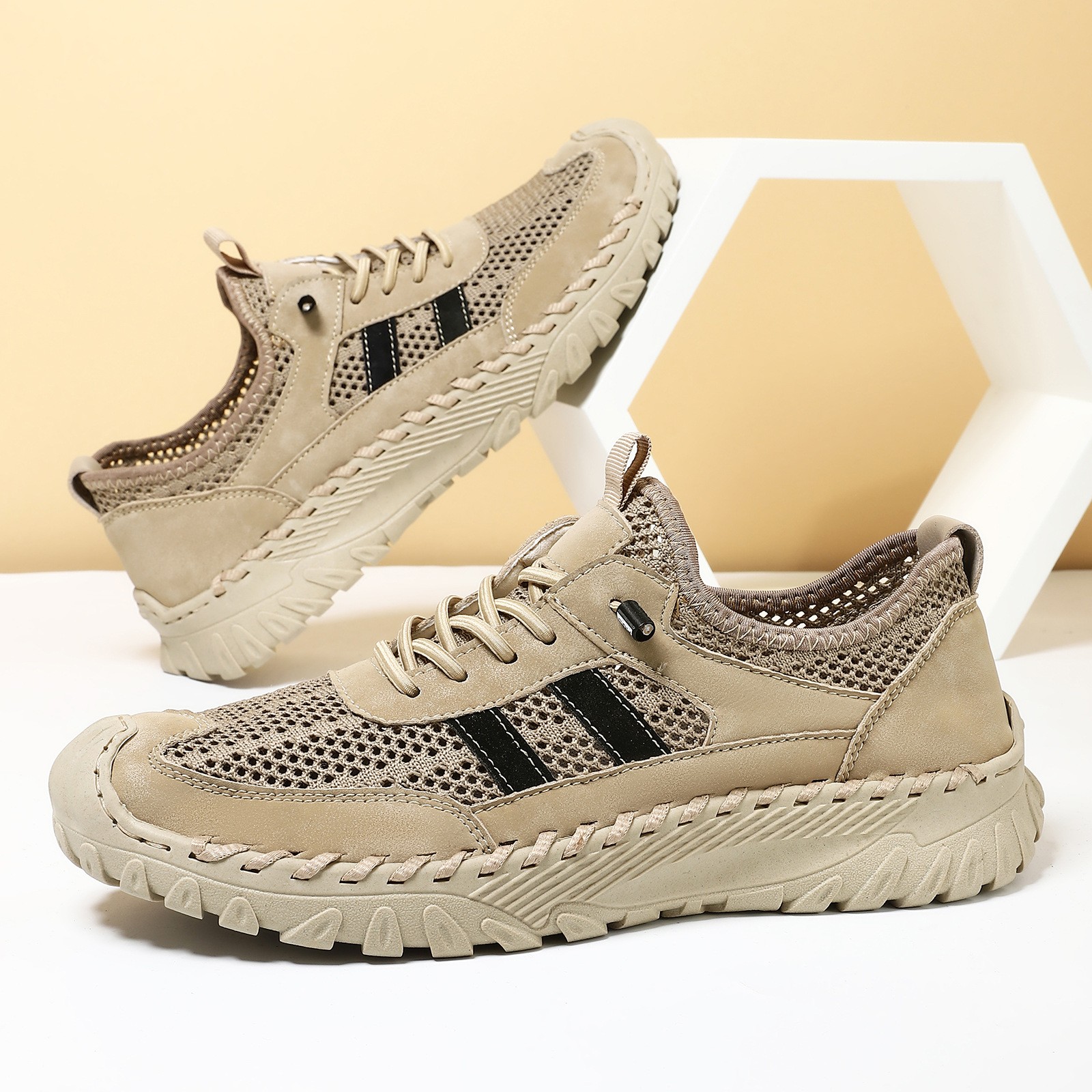 Plus Size Sewed Cowhide Mesh Korean Fashion Men's Shoes