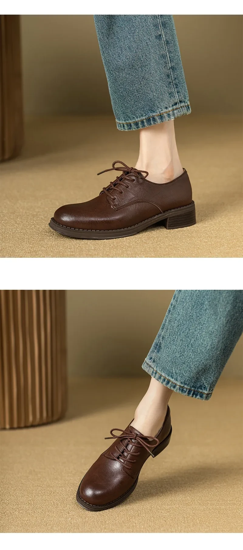 New British Style Round Toe Leather Shoes Women