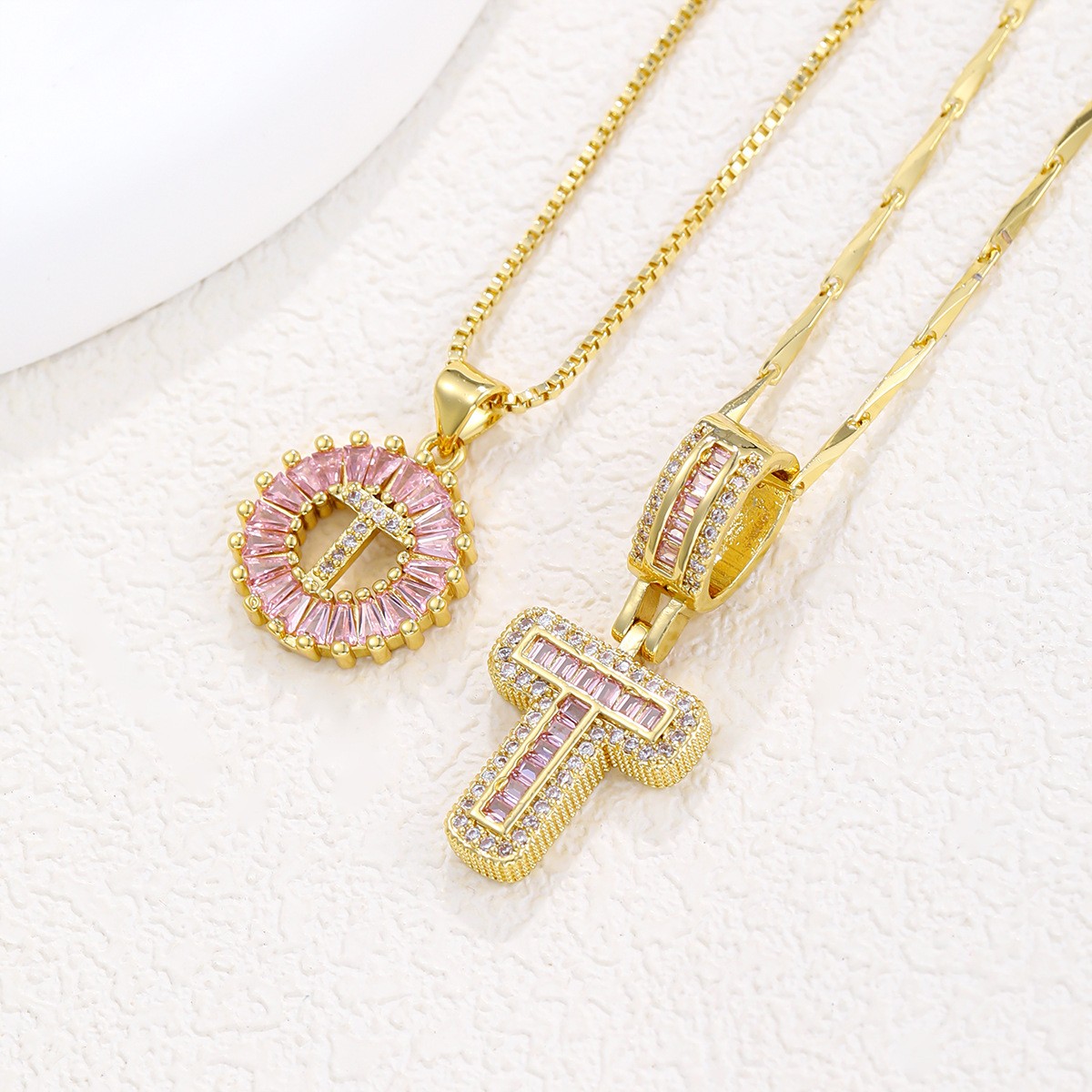 26 Letter Pendant Necklace Copper Inlaid Zirconium Plated Real Gold