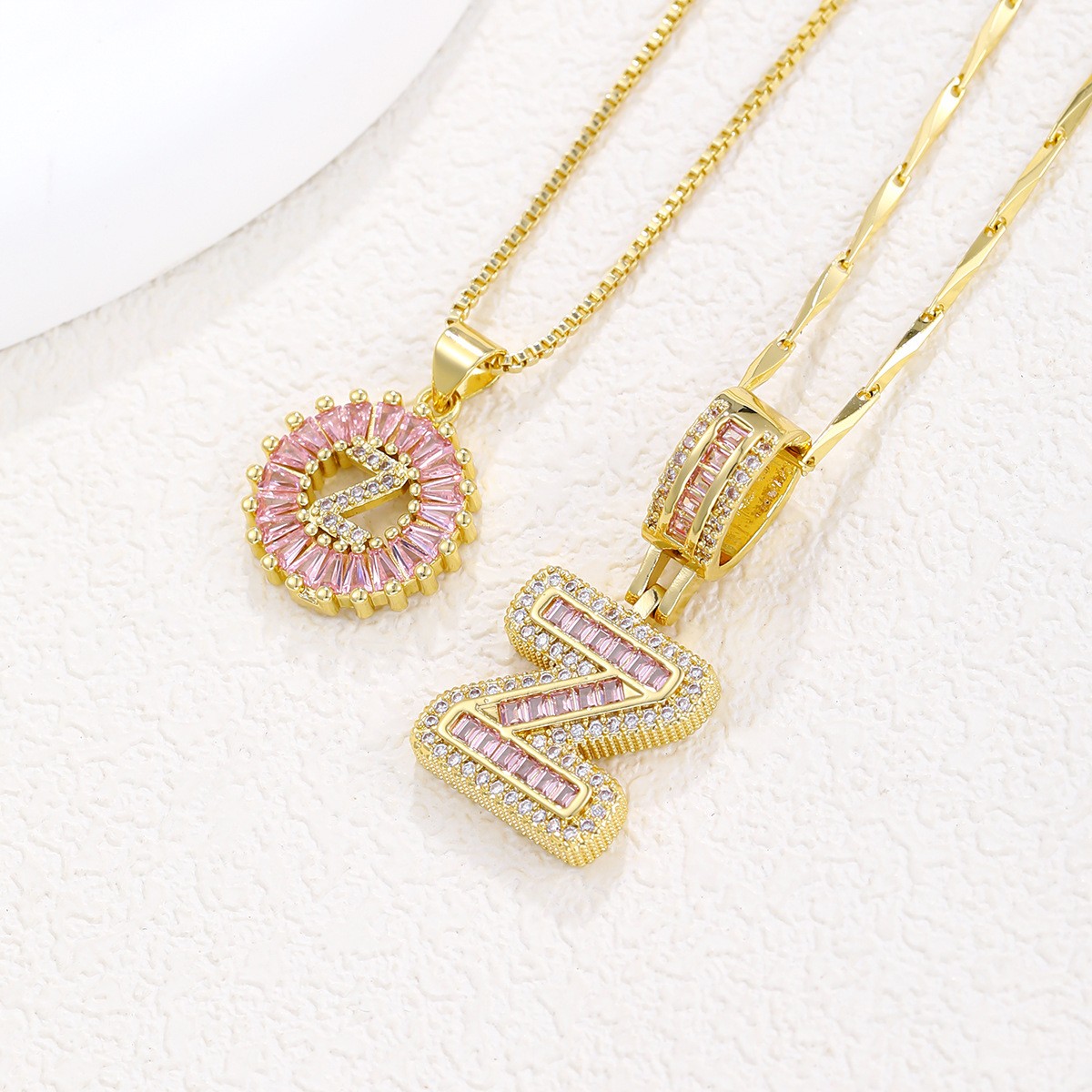 26 Letter Pendant Necklace Copper Inlaid Zirconium Plated Real Gold