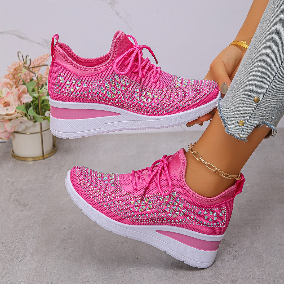 Rhinestone Lace Up Fashion Style Daily Commuter Women's Casual Shoes