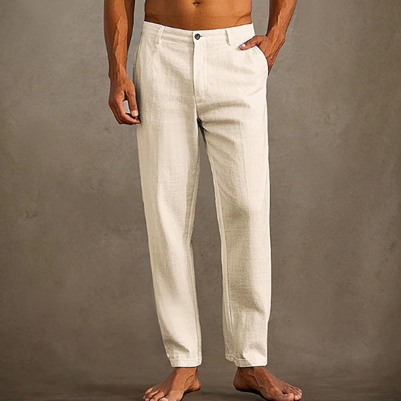 Men's Linen Beach Diagonal Pocket Cool Comfortable Breathable Skinny Pants